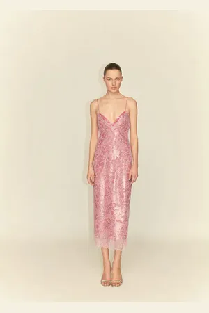 MANGO Vestido lencero encaje lentejuelas