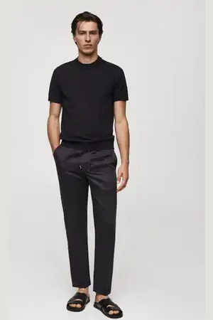 MANGO AN Pantalón lino tencel cordón
