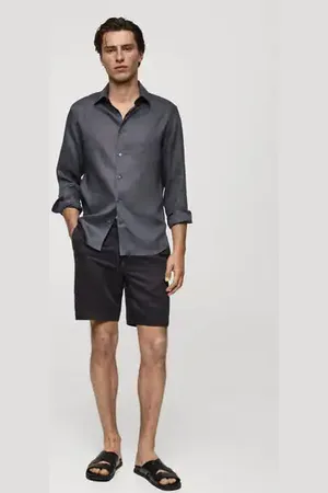 MANGO AN Bermudas lino tencel cordón