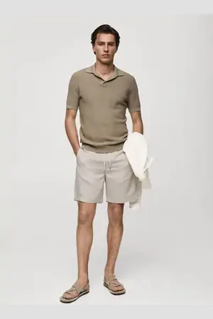 MANGO AN Bermudas lino tencel cordón