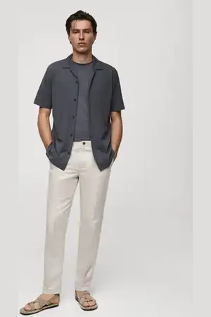 MANGO AN Pantalón lino tencel cordón