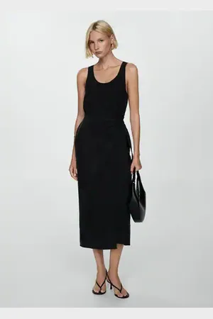 MANGO Vestido cupro nudo lateral