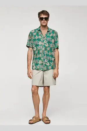 MANGO AN Camisa manga corta estampado hawaiano