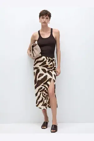 MANGO Falda drapeada animal print