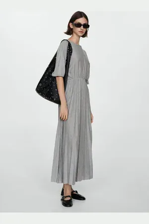MANGO Vestido plisado cintura elástica
