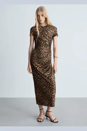 MANGO Vestido leopardo detalles fruncidos CH