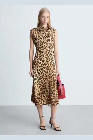 MANGO Vestido camisero leopardo