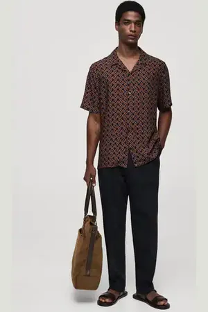 MANGO AN Camisa regular fit fluída estampada E