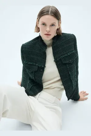 MANGO Chaqueta tweed cuello alto