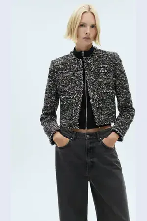 MANGO Chaqueta tweed terminaciones deshilachadas