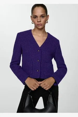 MANGO Chaqueta tweed cuello pico