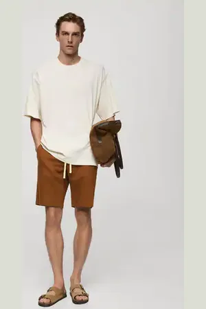 MANGO AN Bermudas % lino cordón