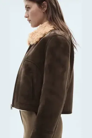 MANGO Chaqueta cuello borreguito efecto ante