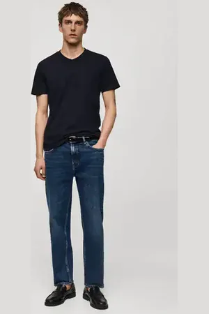 MANGO AN Camiseta slim fit algodón cuello pico
