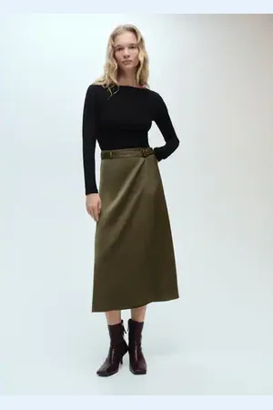 MANGO Vestido cinturón tejido combinado