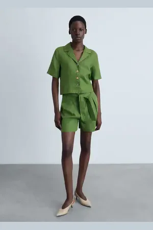 MANGO Shorts lino cinturón E