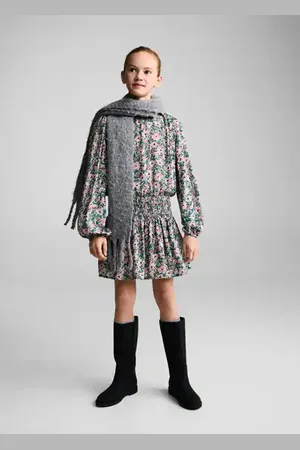 MANGO KIDS Vestido flores detalle fruncido 4 años