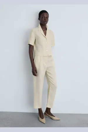 MANGO Pantalón % lino recto