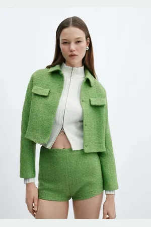 MANGO Chaqueta crop tweed bolsillos