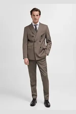 MANGO AN Americana traje cruzada % lana espiga 44