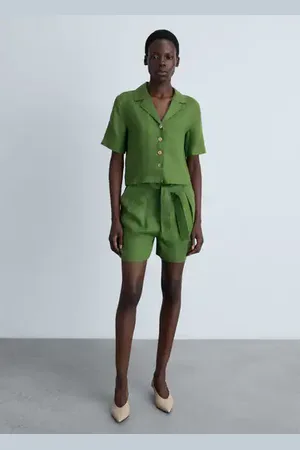 MANGO Camisa % lino manga corta