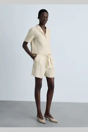 MANGO Camisa % lino manga corta