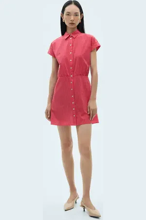 MANGO Vestido camisero algodón rayas