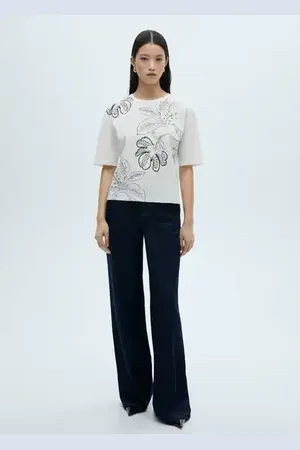 MANGO Camiseta algodón estampado flor
