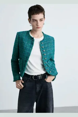 MANGO Chaqueta tweed bolsillos E