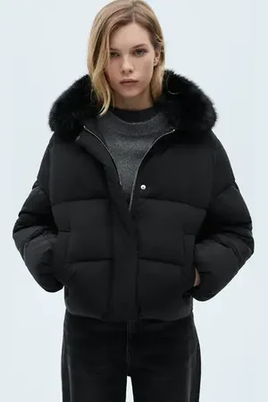 MANGO Anorak corto acolchado cuello pelo