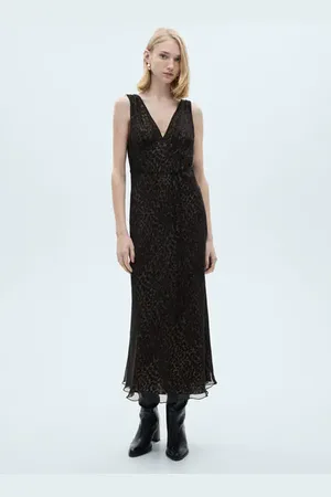 MANGO Vestido escote pico leopardo E