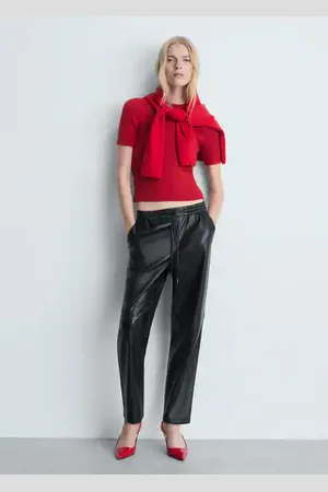MANGO Pantalón cintura elástica efecto piel E