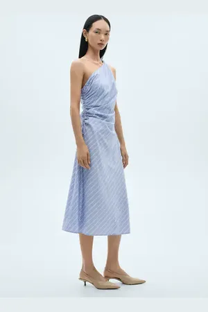 MANGO Vestido asimétrico drapeado rayas CH