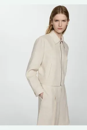 MANGO Chaqueta % lino cremallera 4E