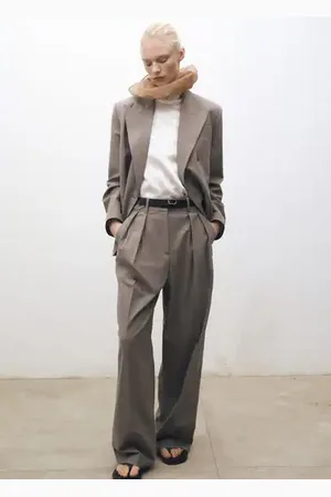 MANGO Pantalón traje wideleg mezcla lana