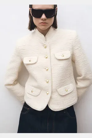MANGO Chaqueta tweed cuello tira