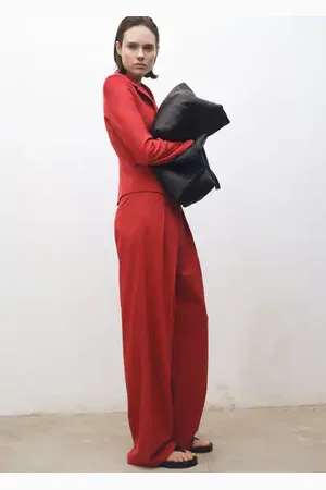 MANGO Pantalón traje wideleg mezcla lana