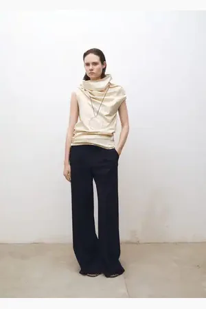 MANGO Pantalón wideleg pinzas mezcla lana