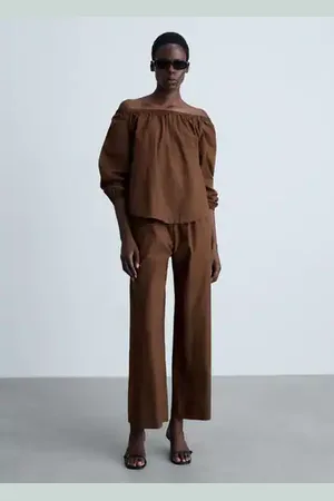 MANGO Blusa algodón cuello fruncido