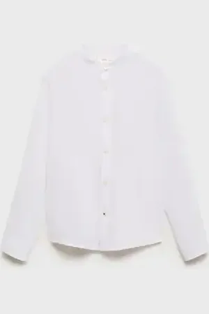 MANGO KIDS Camisa algodón lino cuello mao 6