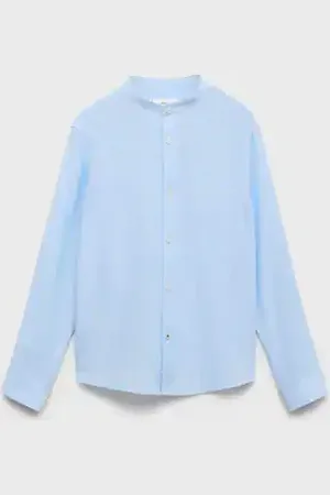 MANGO KIDS Camisa algodón lino cuello mao