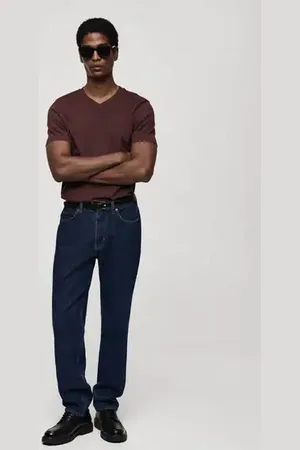 MANGO AN Camiseta % algodón cuello pico slim fit CH