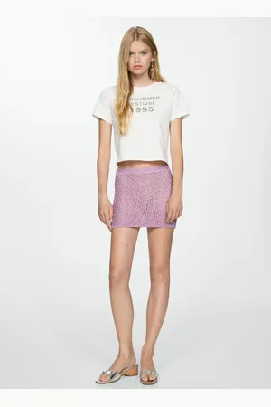 MANGO Camiseta crop estampada