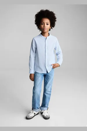 MANGO KIDS Camisa algodón lino rayas