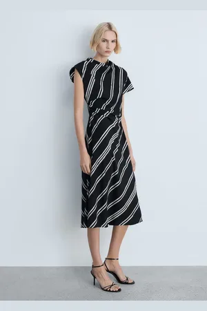 MANGO Vestido midi estampado rayas