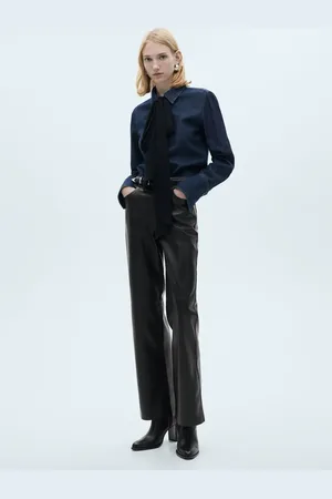 MANGO Pantalón recto efecto piel