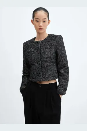 MANGO Chaqueta tweed bolsillos E
