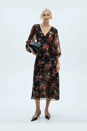 MANGO Vestido floral manga abullonada