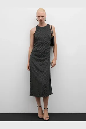 MANGO Vestido lunares fruncido lateral
