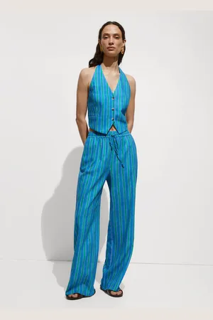 MANGO Chaleco lino estampado rayas